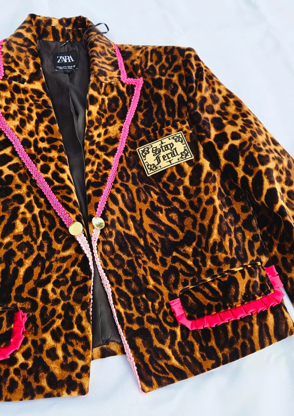 Upcycled Leopard Print Blazer | Pink Trim, Western Graphic, Cropped Style