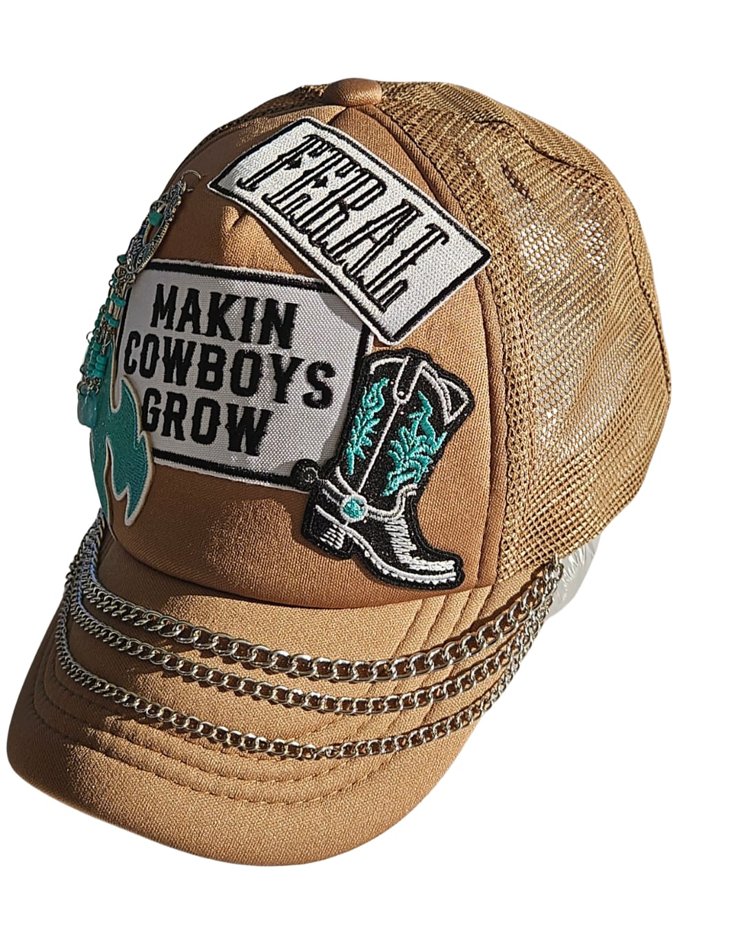 Western Trucker Hat, Patch Cap, Boho Turquoise Jewellery