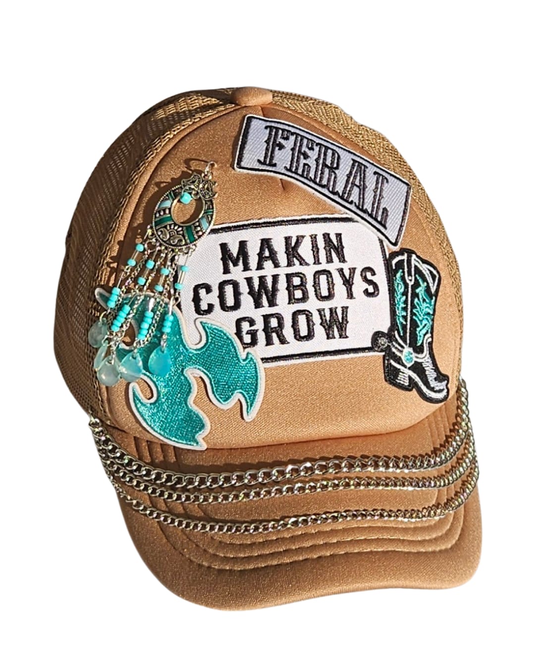 Western Trucker Hat, Patch Cap, Boho Turquoise Jewellery