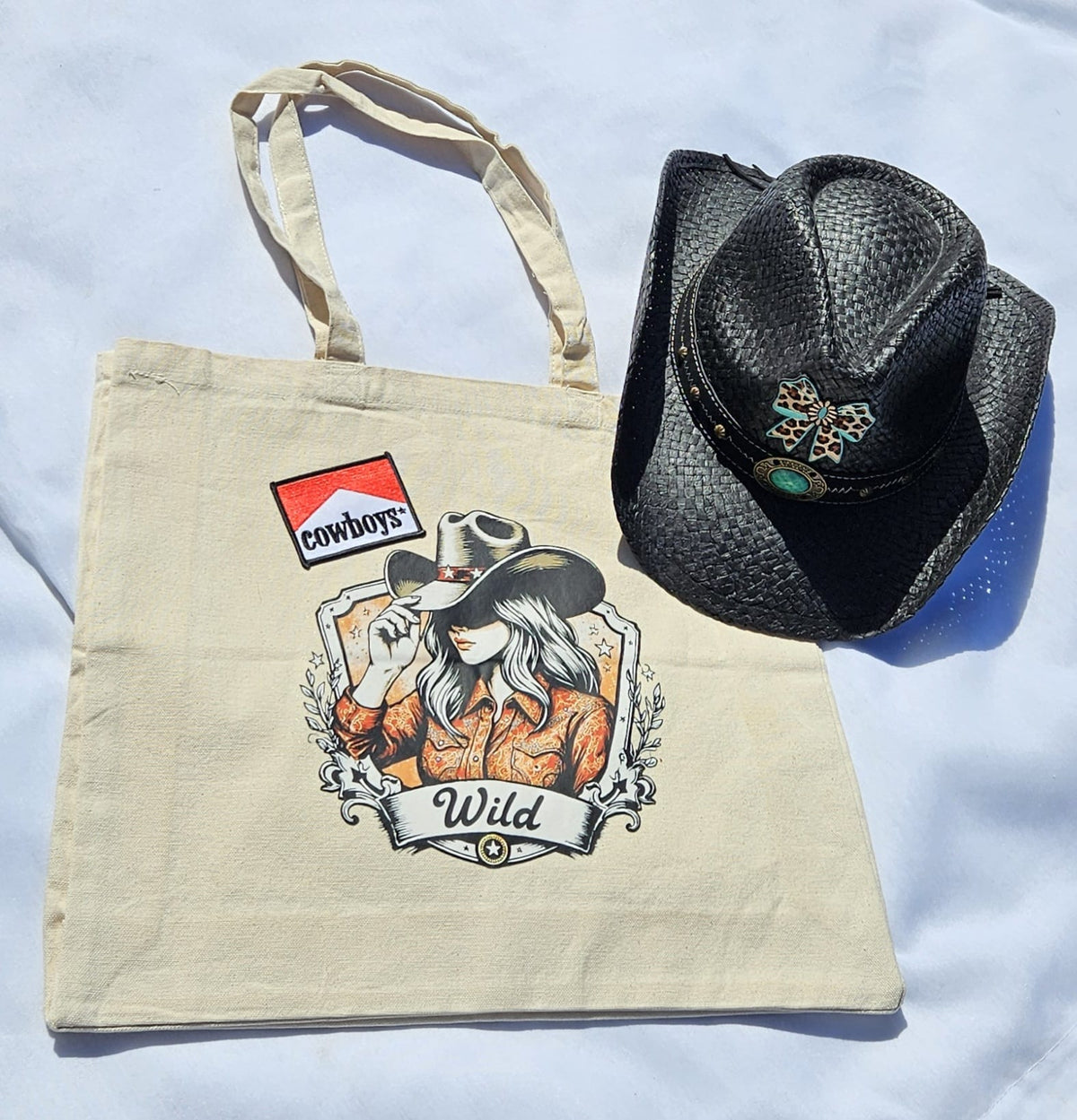 Western Canvas Tote Bag | "Cowboys Wild" Graphic, Rustic Cowboy Hat Design