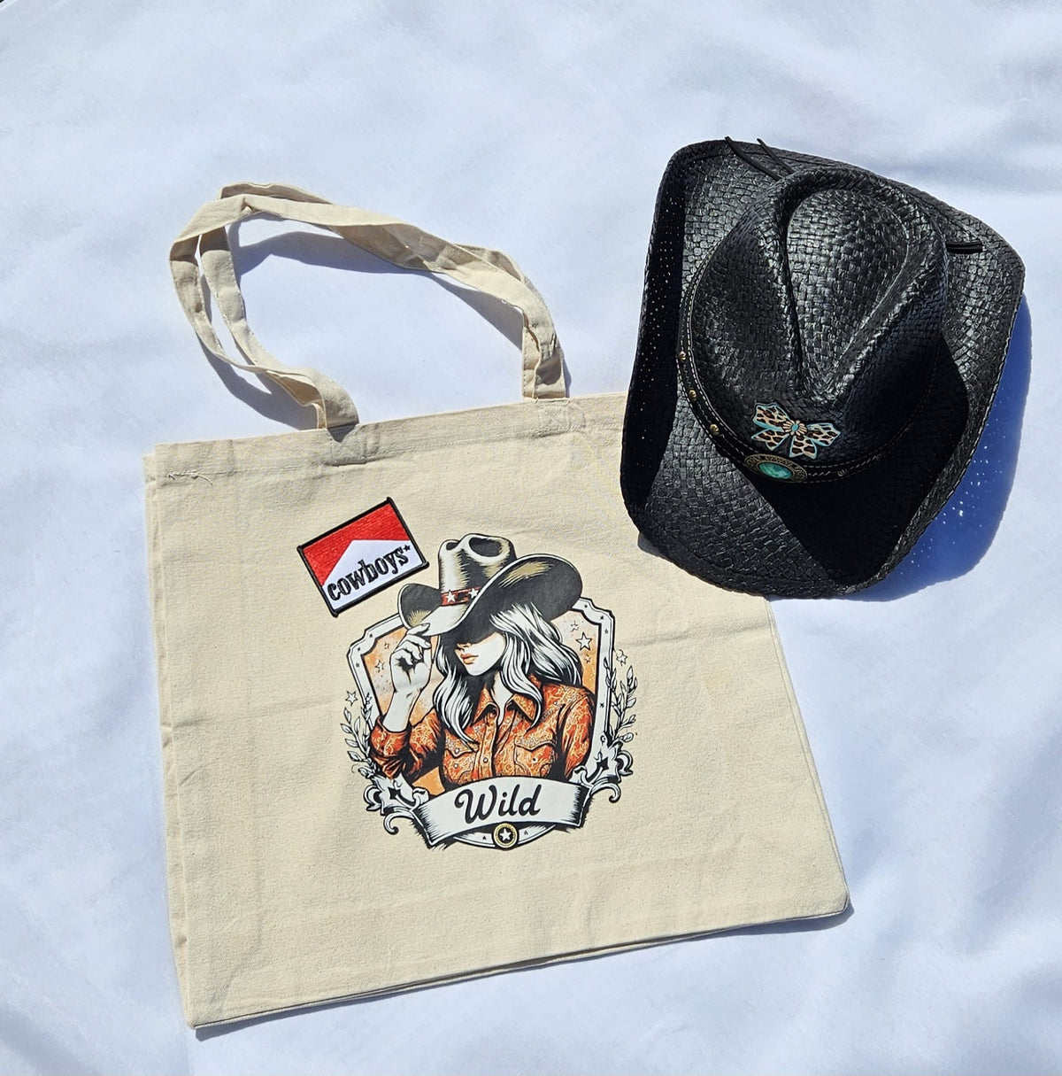 Western Canvas Tote Bag | "Cowboys Wild" Graphic, Rustic Cowboy Hat Design