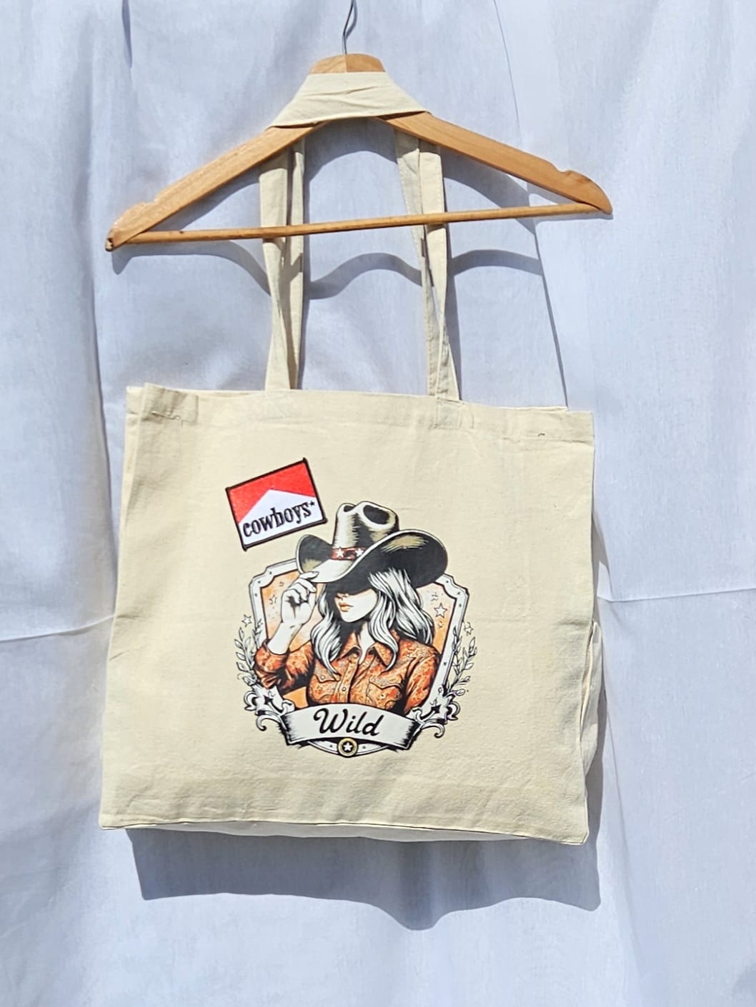 Western Canvas Tote Bag | "Cowboys Wild" Graphic, Rustic Cowboy Hat Design