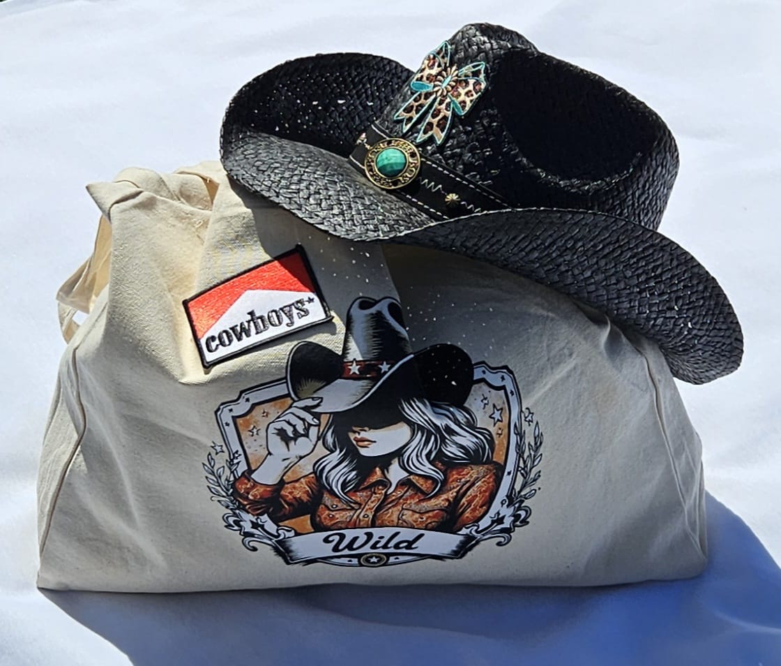 Western Canvas Tote Bag | "Cowboys Wild" Graphic, Rustic Cowboy Hat Design