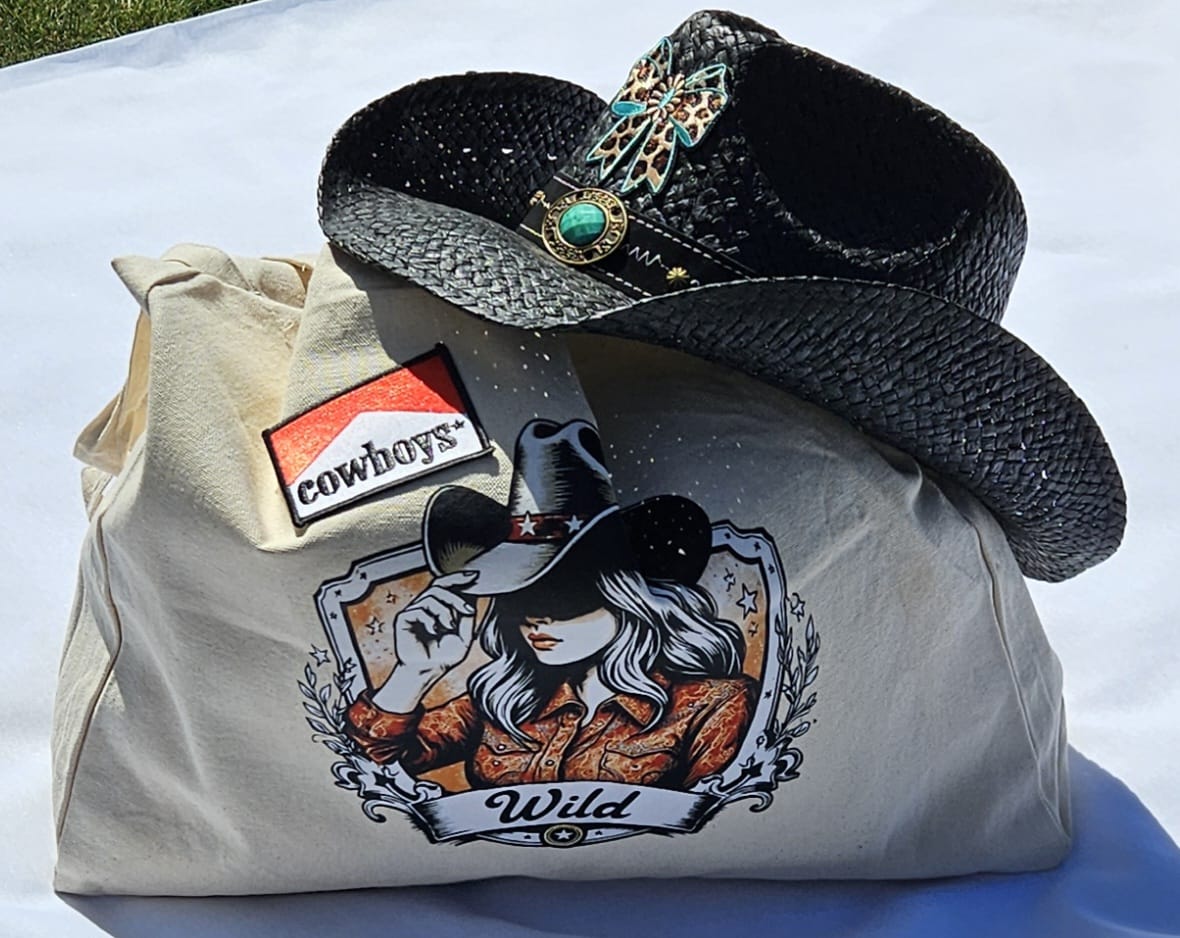 Western Canvas Tote Bag | "Cowboys Wild" Graphic, Rustic Cowboy Hat Design