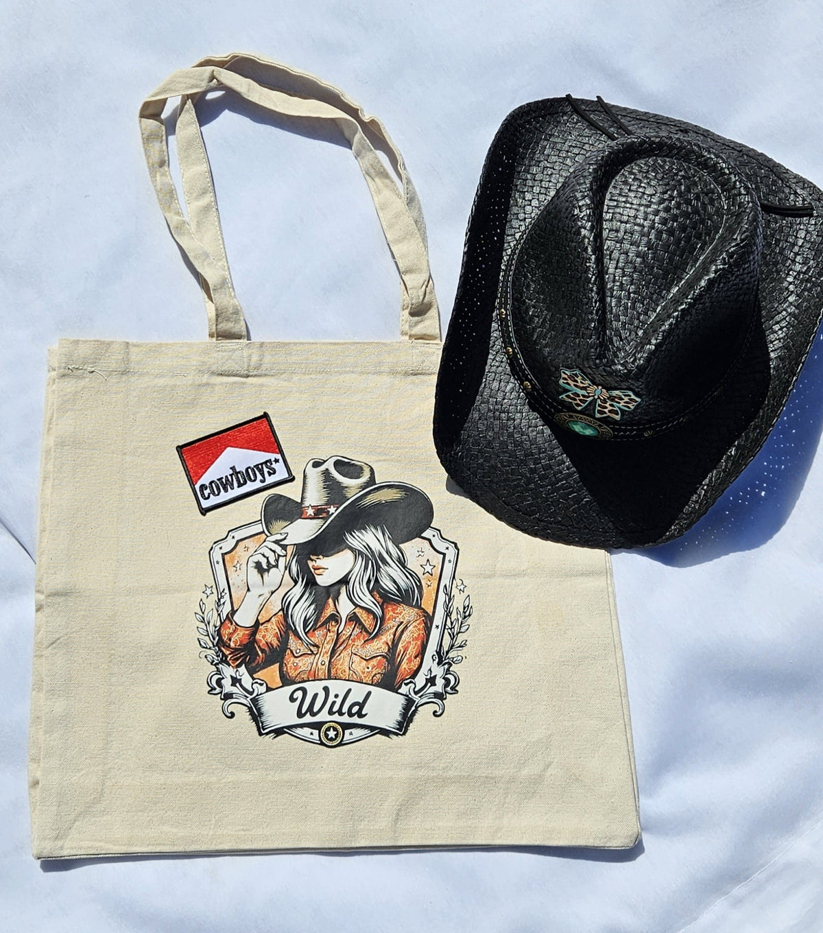 Western Canvas Tote Bag | "Cowboys Wild" Graphic, Rustic Cowboy Hat Design