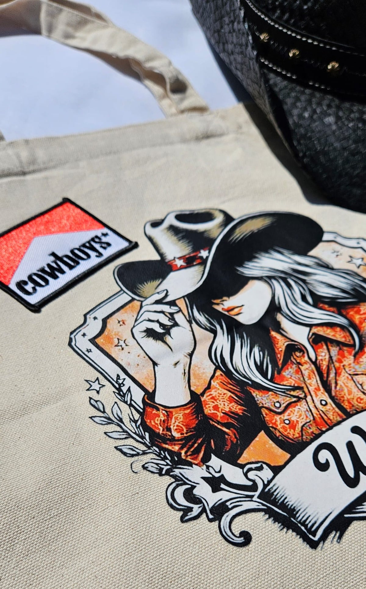 Western Canvas Tote Bag | "Cowboys Wild" Graphic, Rustic Cowboy Hat Design