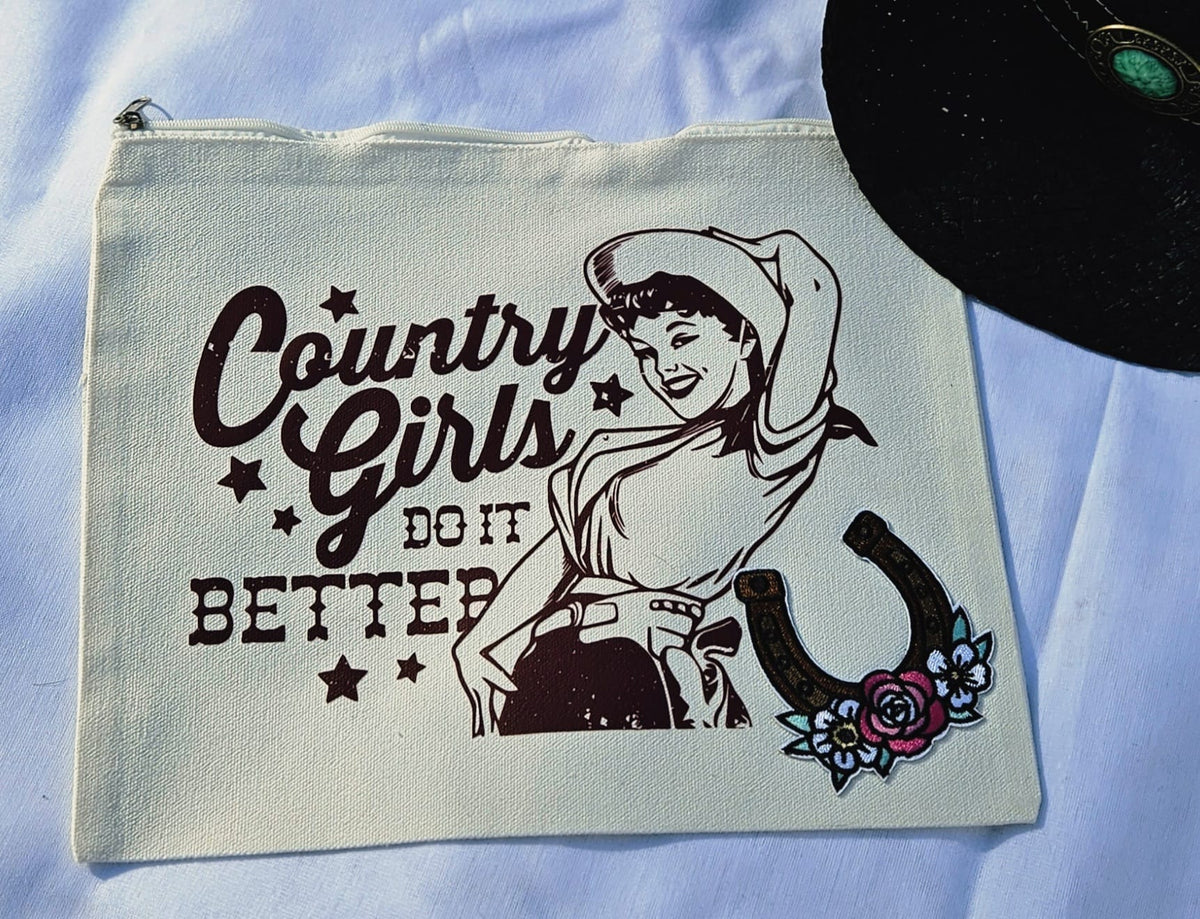 Country Girls Do It Better Makeup Bag | Western Cosmetic Pouch | Cowgirl Toiletry Bag | Country Girl Gift | Handmade Western Accessories | Boutique Style Bag