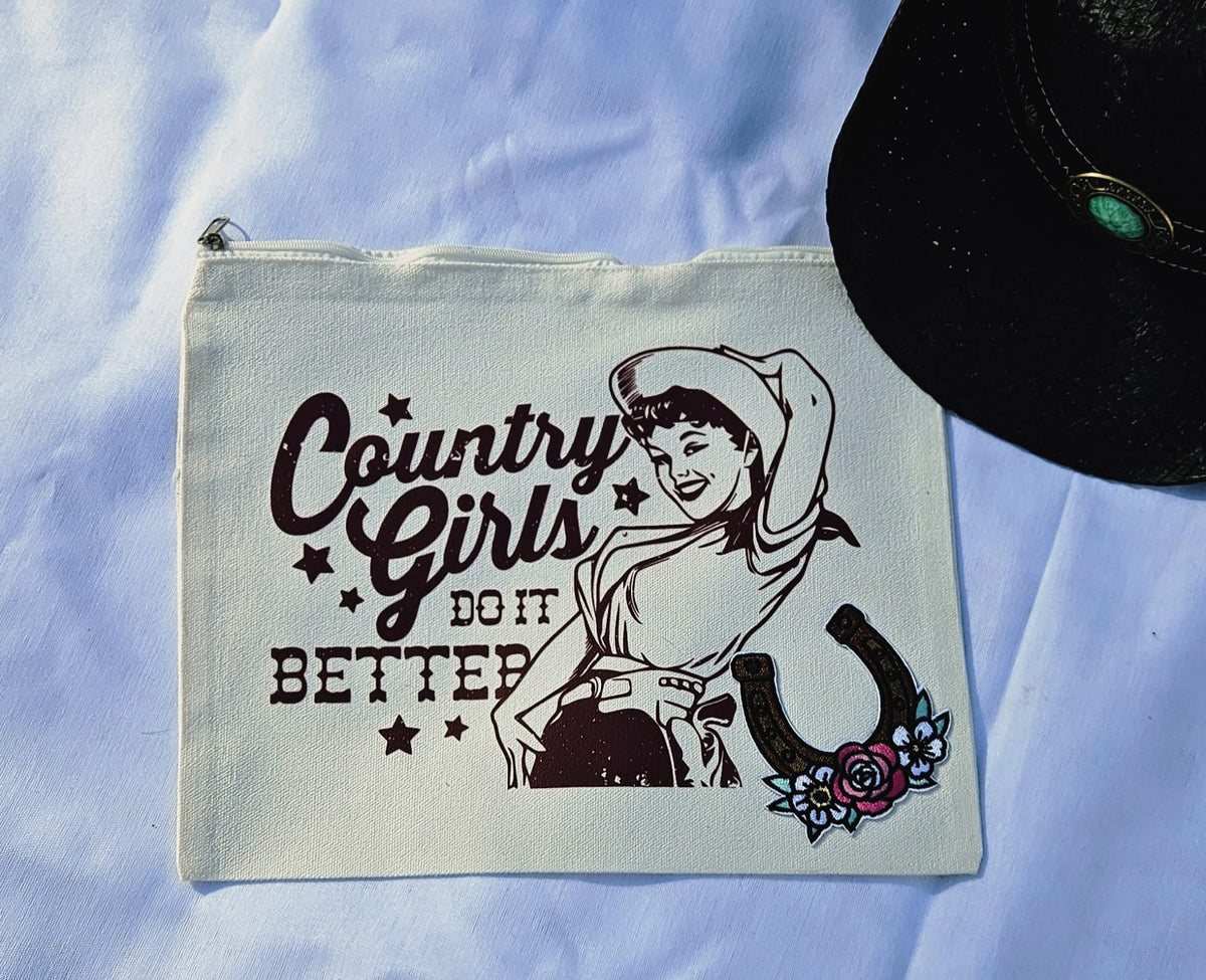 Country Girls Do It Better Makeup Bag | Western Cosmetic Pouch | Cowgirl Toiletry Bag | Country Girl Gift | Handmade Western Accessories | Boutique Style Bag
