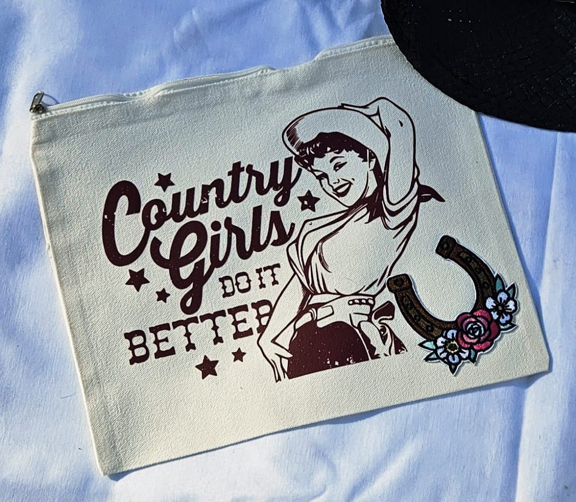 Country Girls Do It Better Makeup Bag | Western Cosmetic Pouch | Cowgirl Toiletry Bag | Country Girl Gift | Handmade Western Accessories | Boutique Style Bag