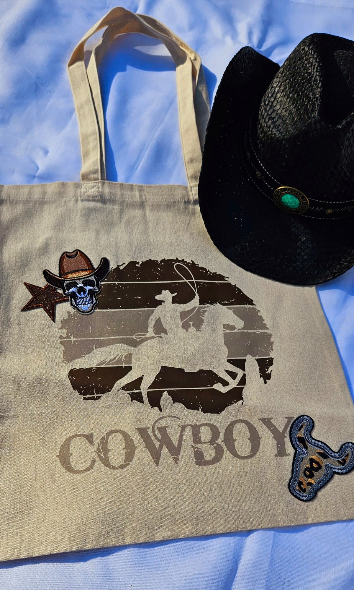 Wild West Luxe Cream Shopper Tote | Handpicked Cowboy Patch Tote Bag Make Every Day a Little More Western