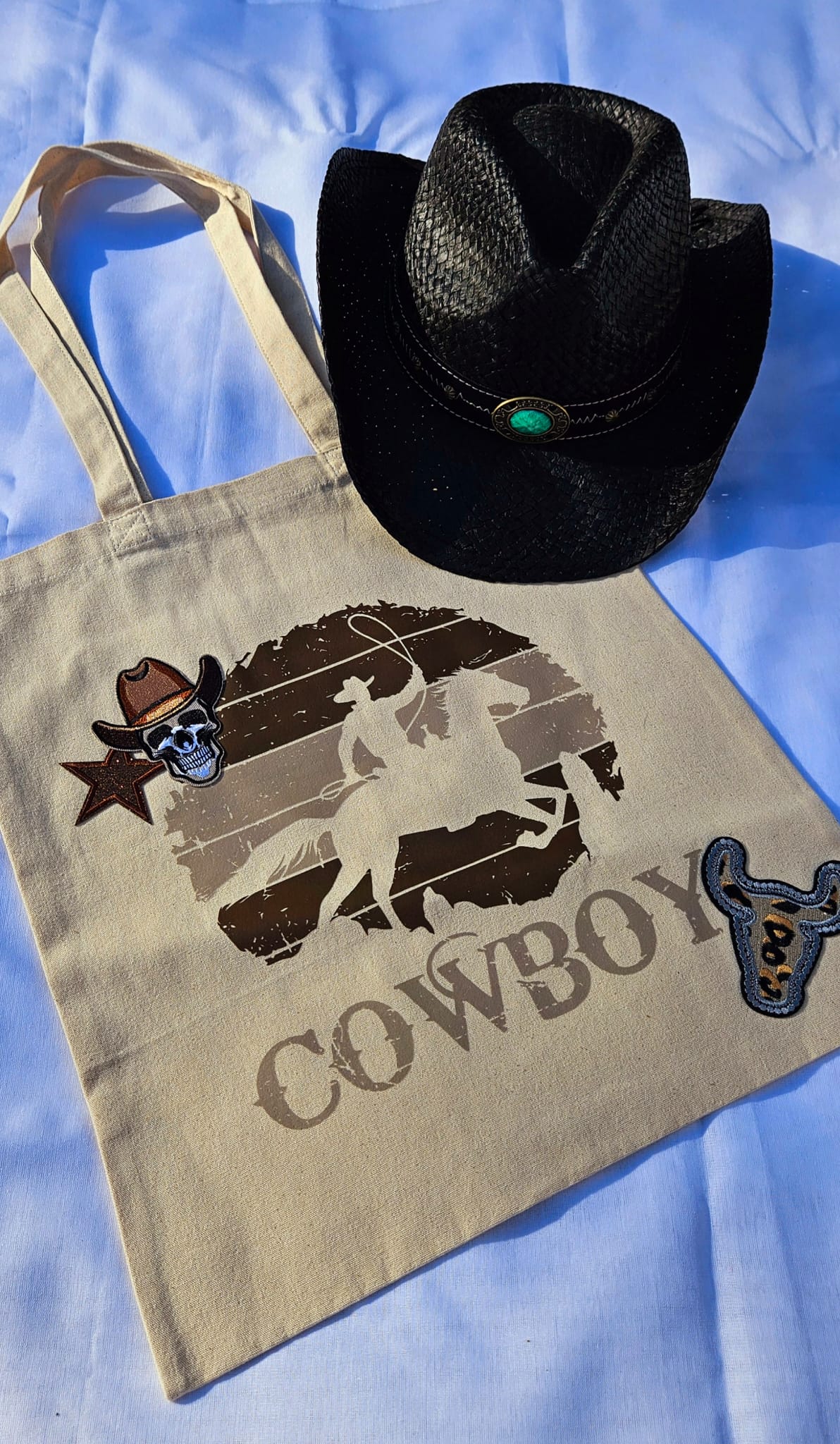 Wild West Luxe Cream Shopper Tote | Handpicked Cowboy Patch Tote Bag Make Every Day a Little More Western