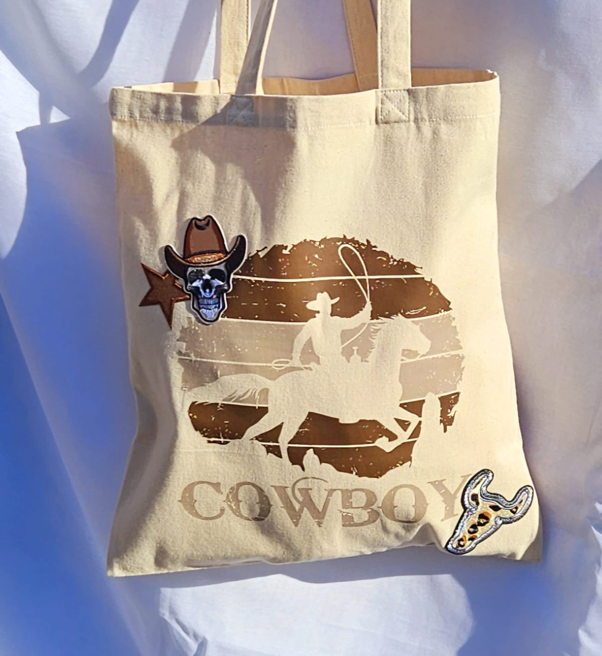 Wild West Luxe Cream Shopper Tote | Handpicked Cowboy Patch Tote Bag Make Every Day a Little More Western