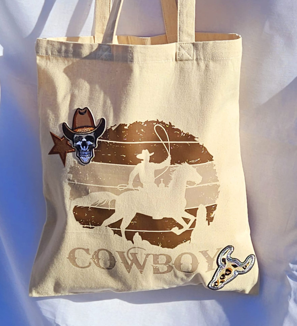 Wild West Luxe Cream Shopper Tote | Handpicked Cowboy Patch Tote Bag Make Every Day a Little More Western