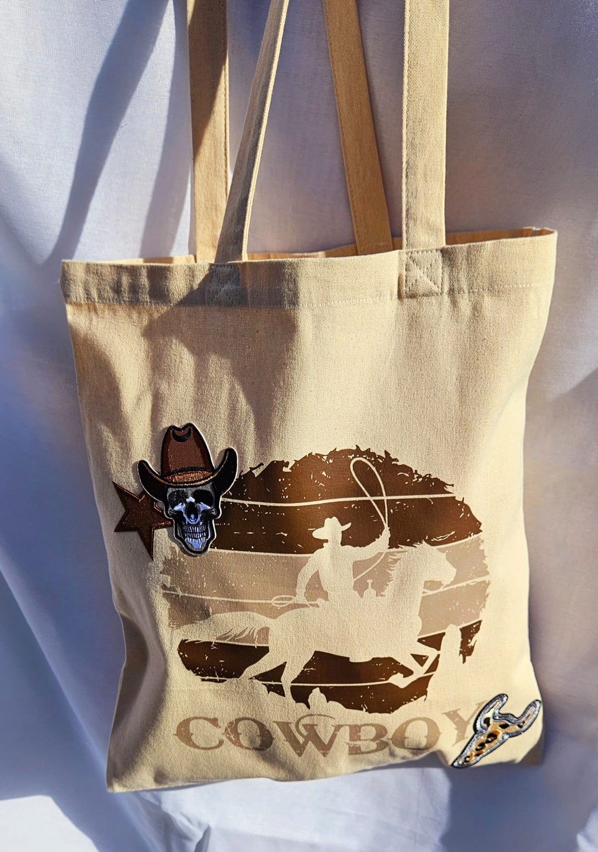 Wild West Luxe Cream Shopper Tote | Handpicked Cowboy Patch Tote Bag Make Every Day a Little More Western