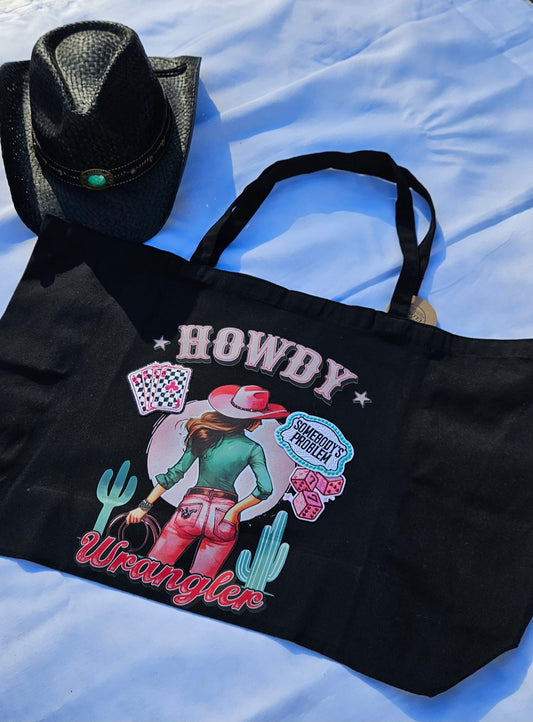 Black XL Western Shopper Bag – Howdy Wrangler & Cowgirl Graphic Tote | All from the Closet