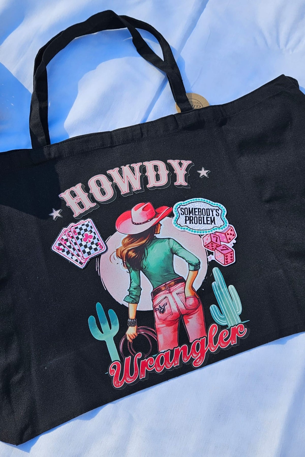 Black XL Western Shopper Bag – Howdy Wrangler & Cowgirl Graphic Tote | All from the Closet