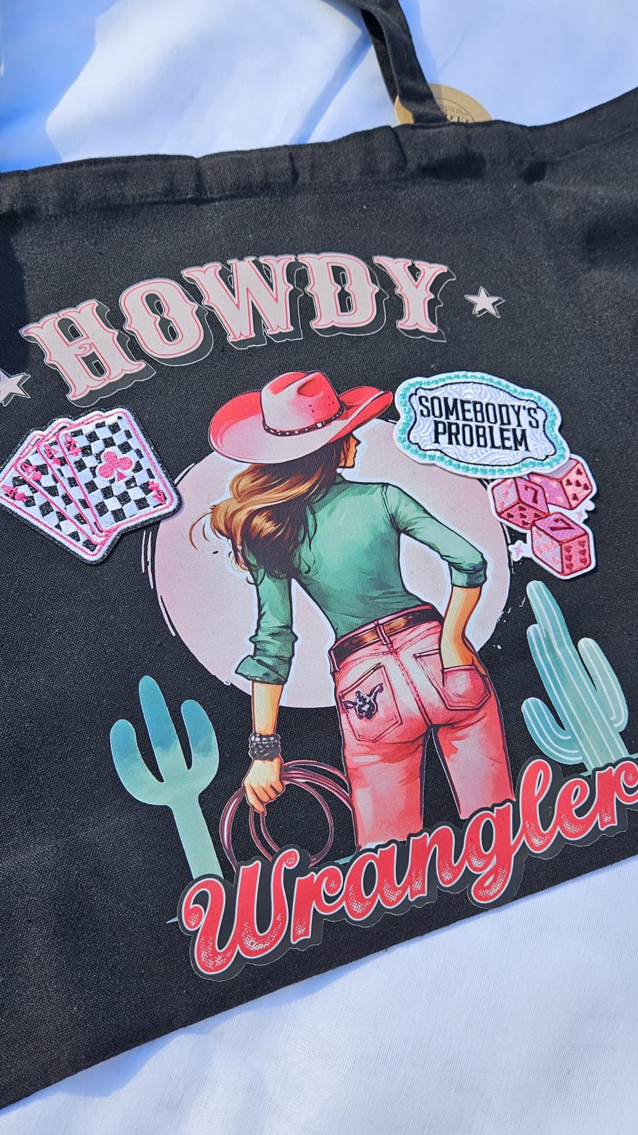 Black XL Western Shopper Bag – Howdy Wrangler & Cowgirl Graphic Tote | All from the Closet