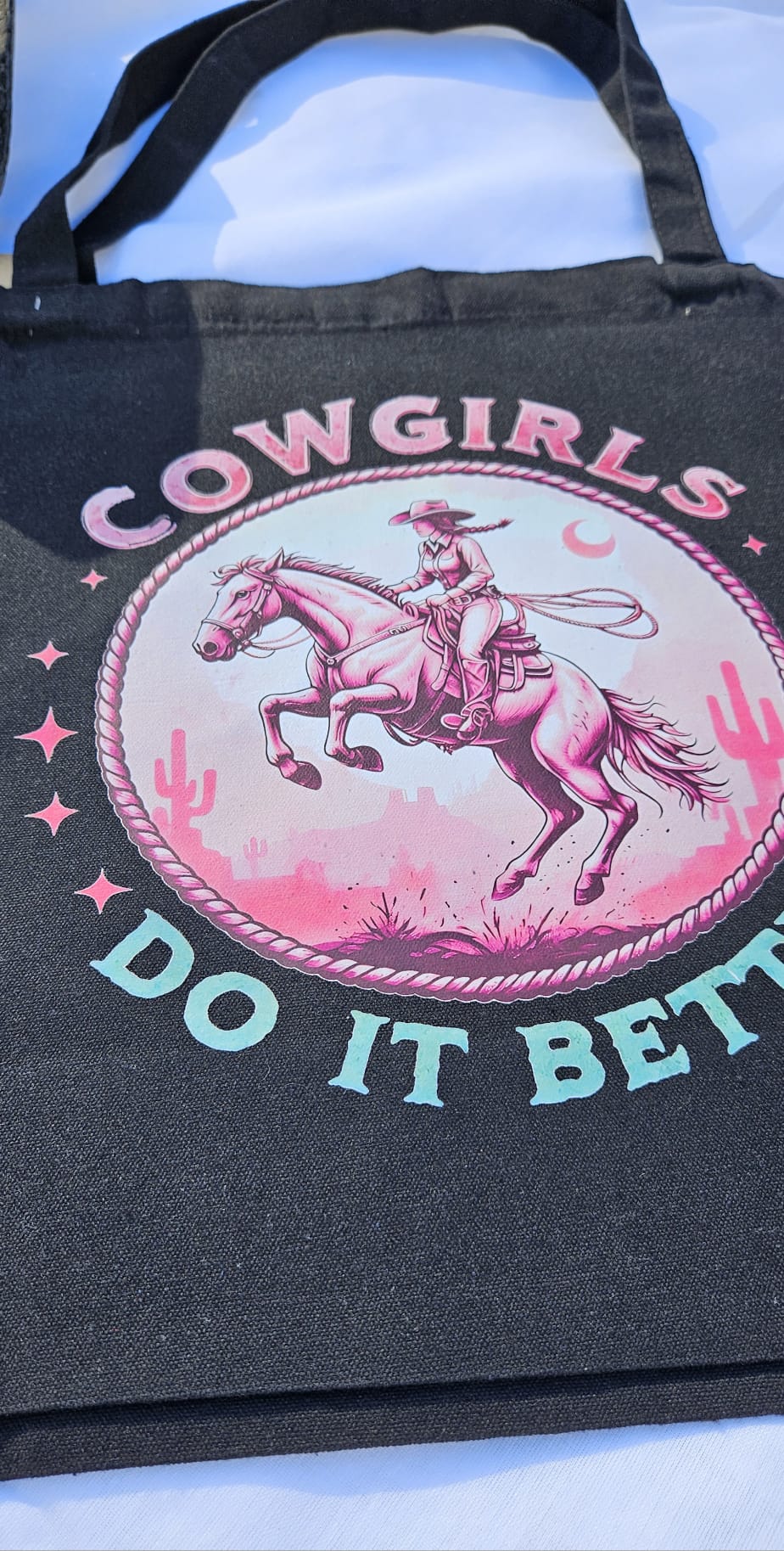 Black XL Western Shopper Bag – Howdy Wrangler & Cowgirl Graphic Tote | All from the Closet