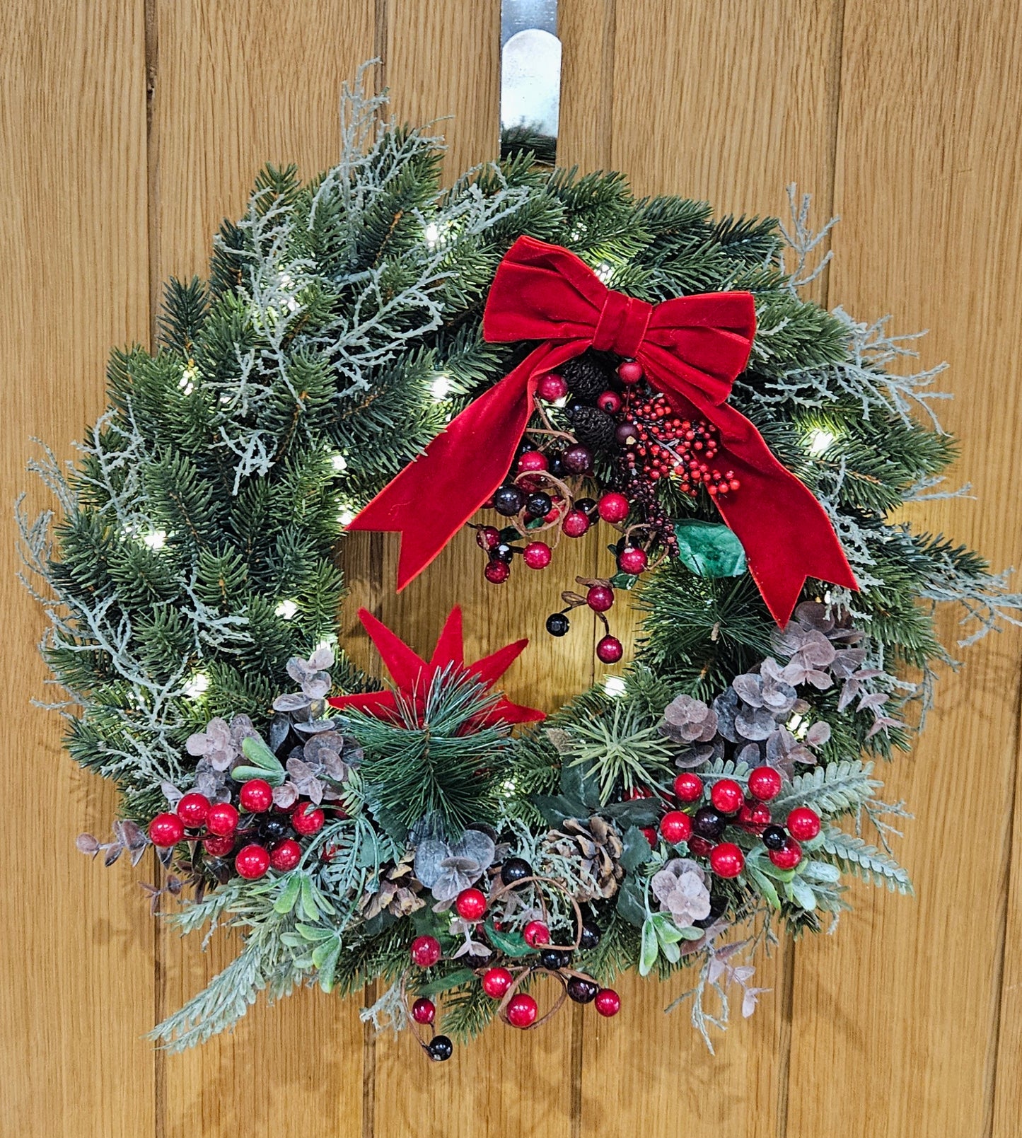 Handmade Christmas Wreath with Red Velvet Bow
