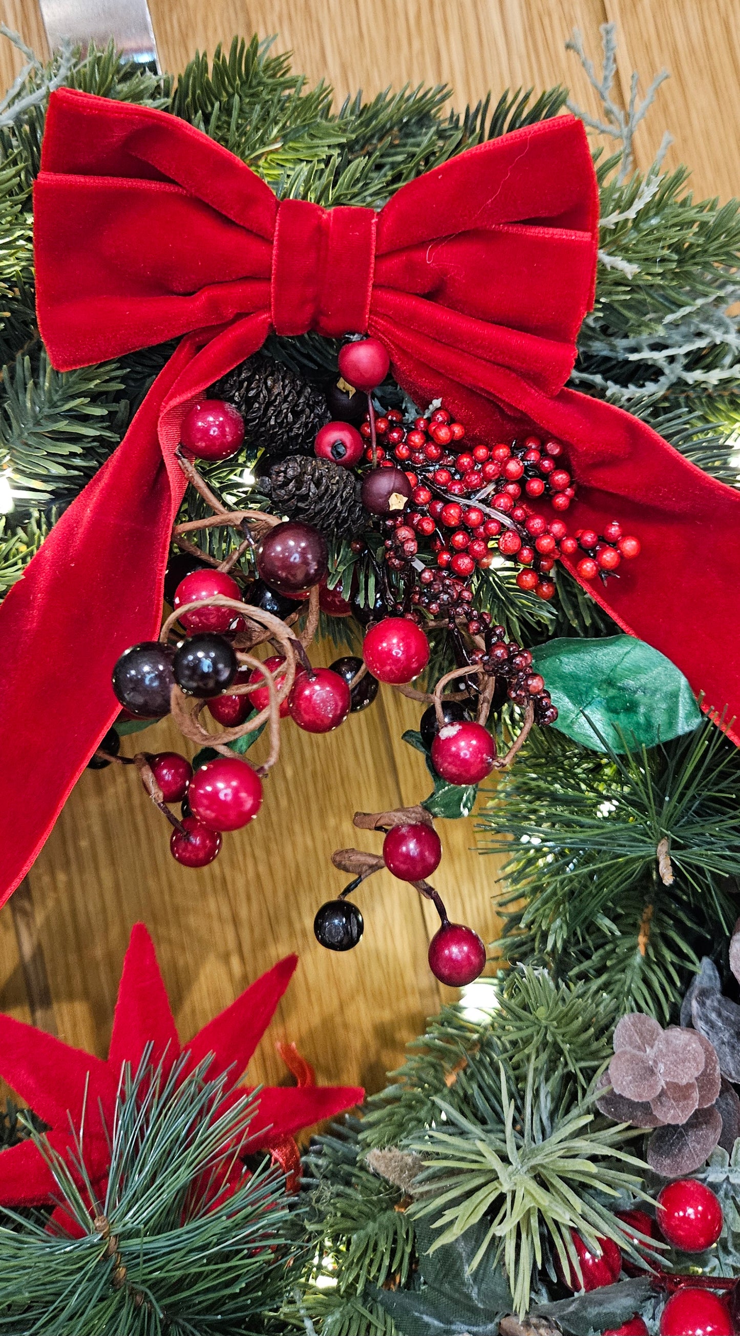 Handmade Christmas Wreath with Red Velvet Bow