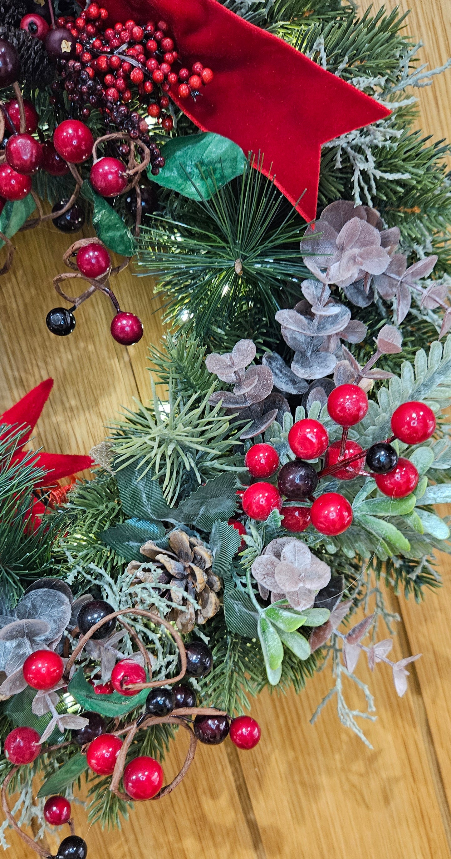 Handmade Christmas Wreath with Red Velvet Bow