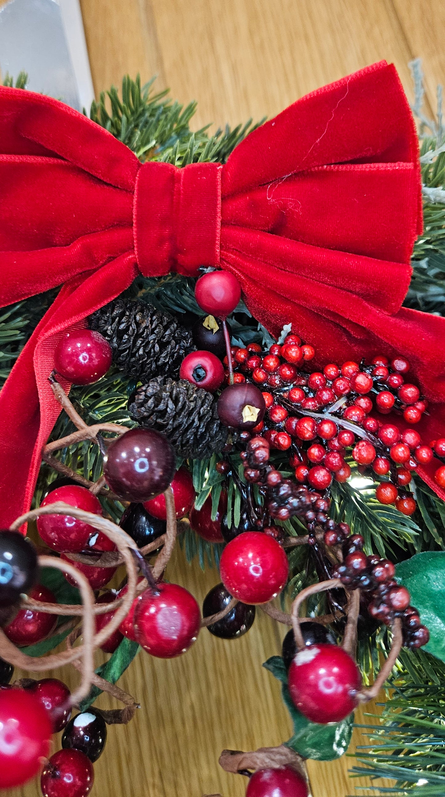 Handmade Christmas Wreath with Red Velvet Bow
