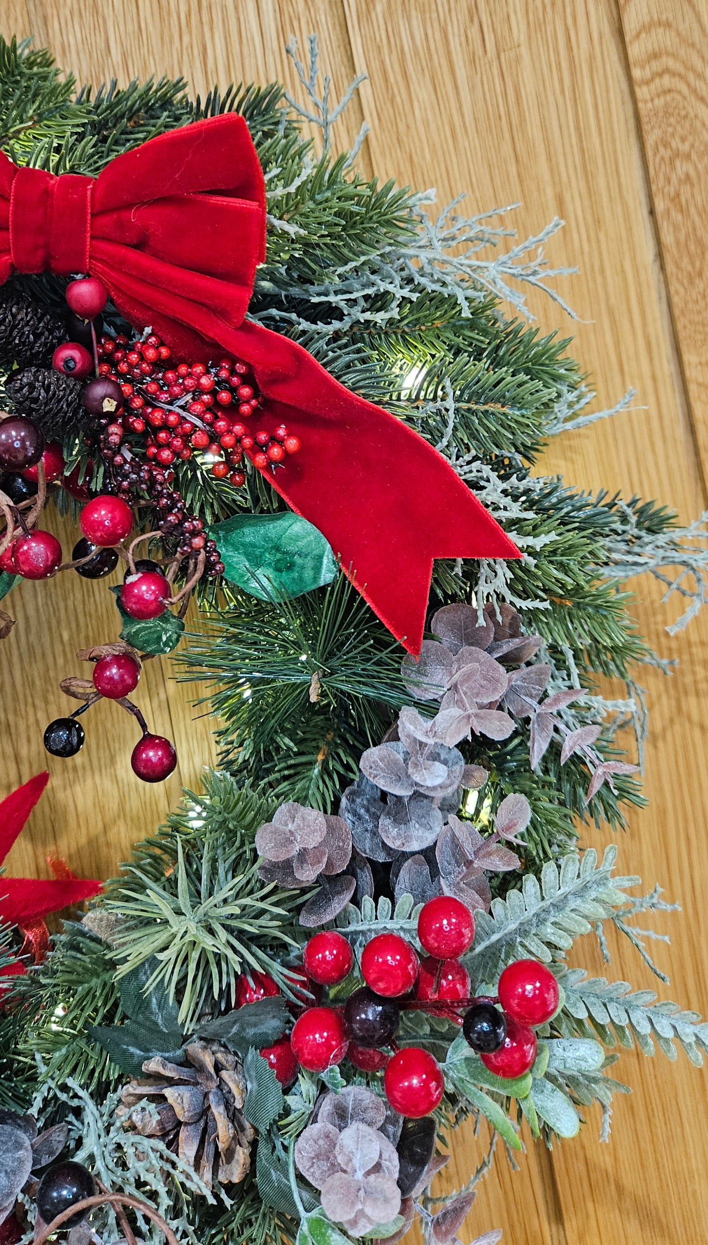 Handmade Christmas Wreath with Red Velvet Bow