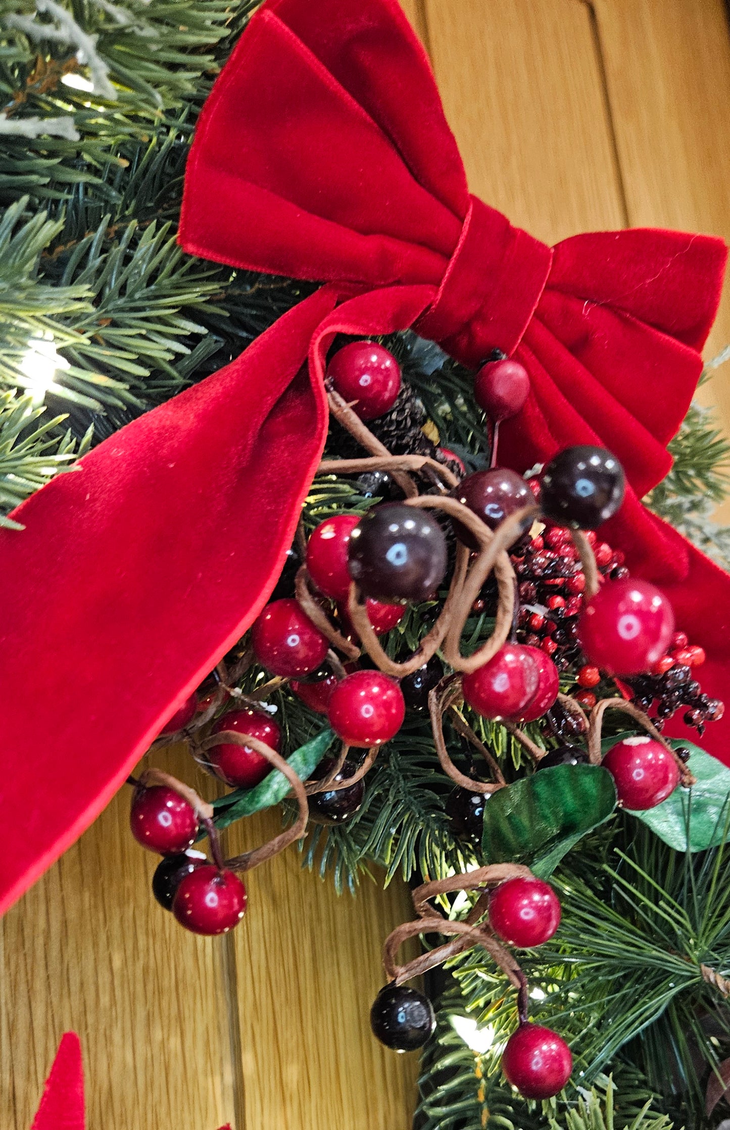 Handmade Christmas Wreath with Red Velvet Bow