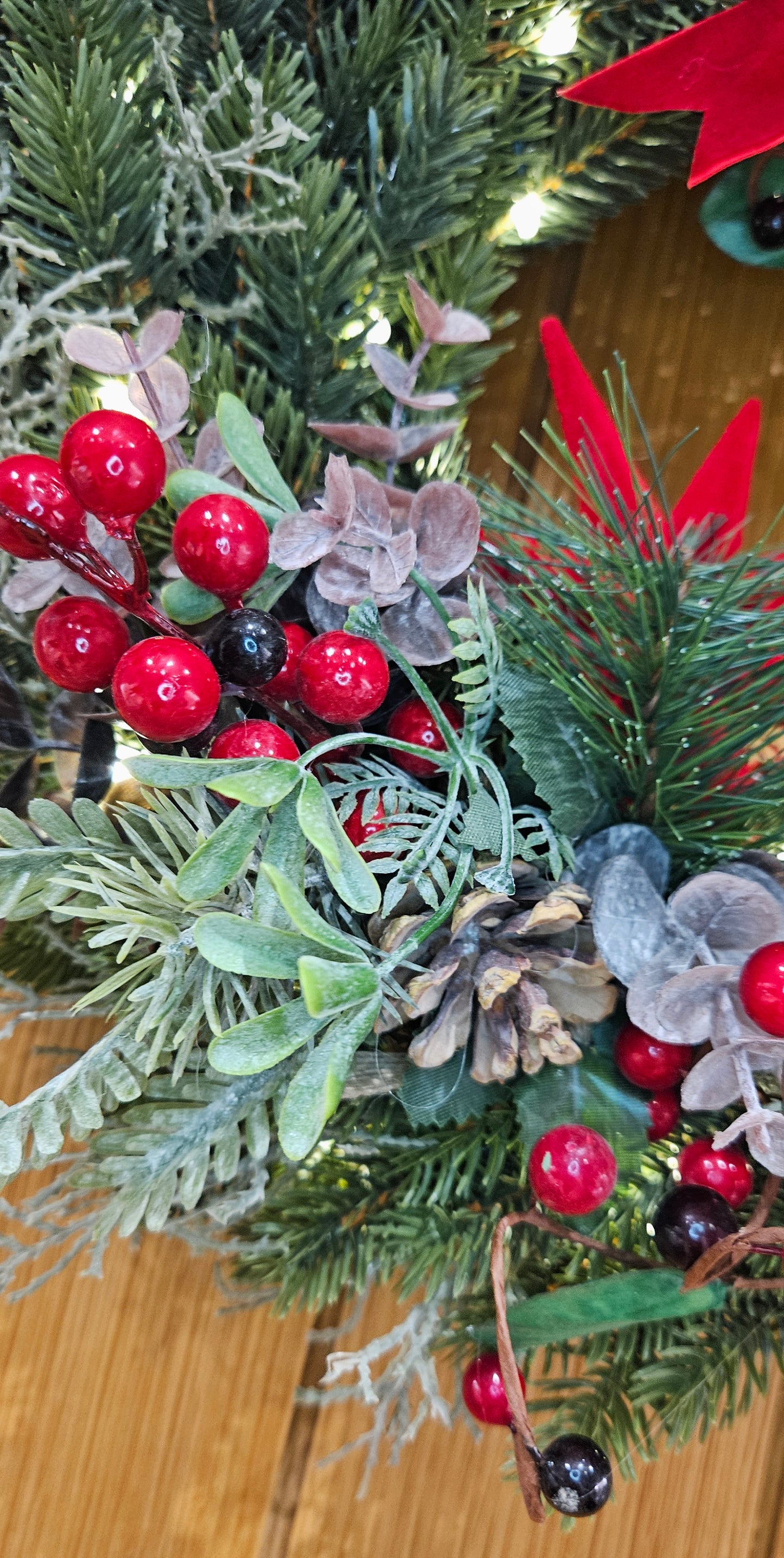Handmade Christmas Wreath with Red Velvet Bow