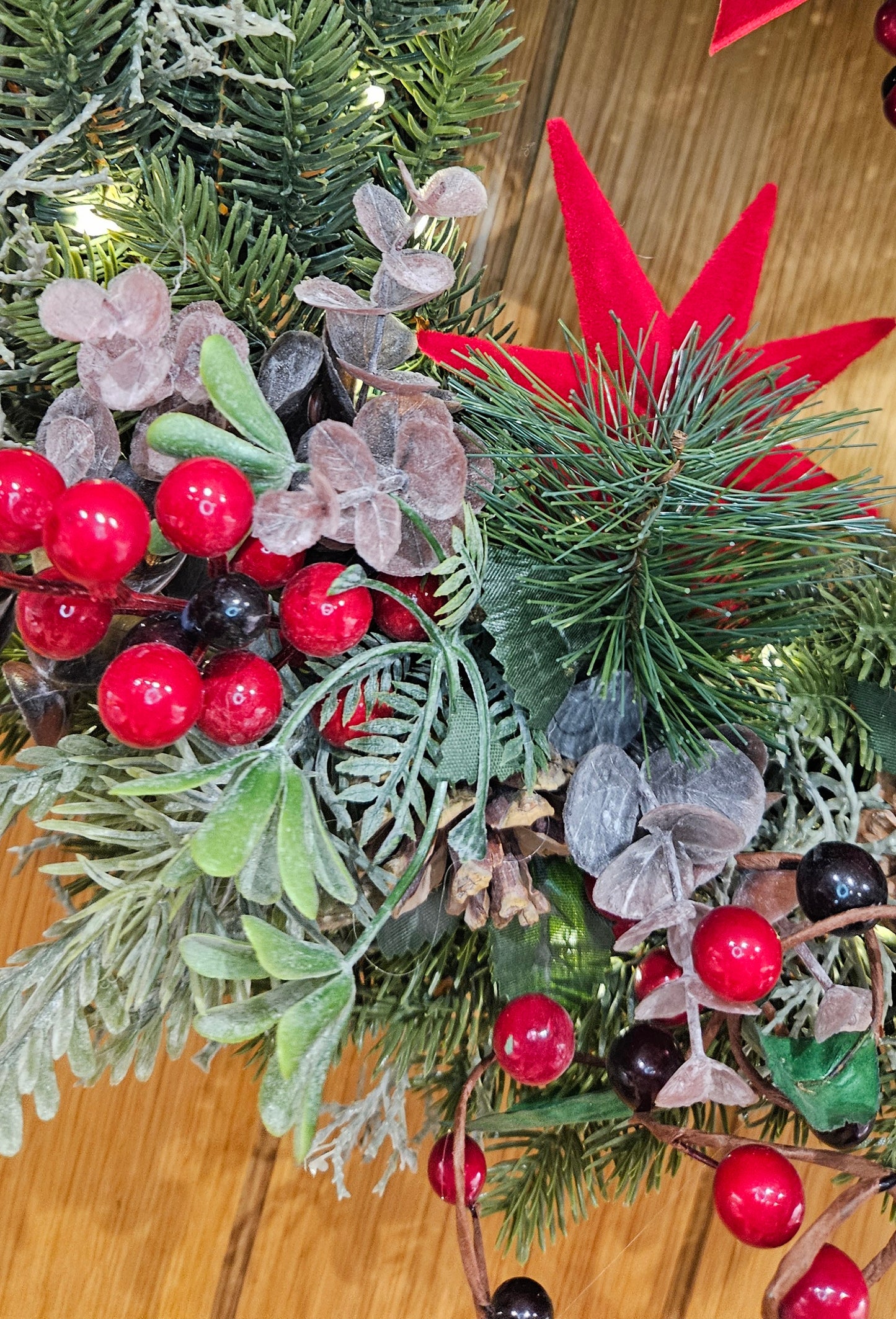Handmade Christmas Wreath with Red Velvet Bow