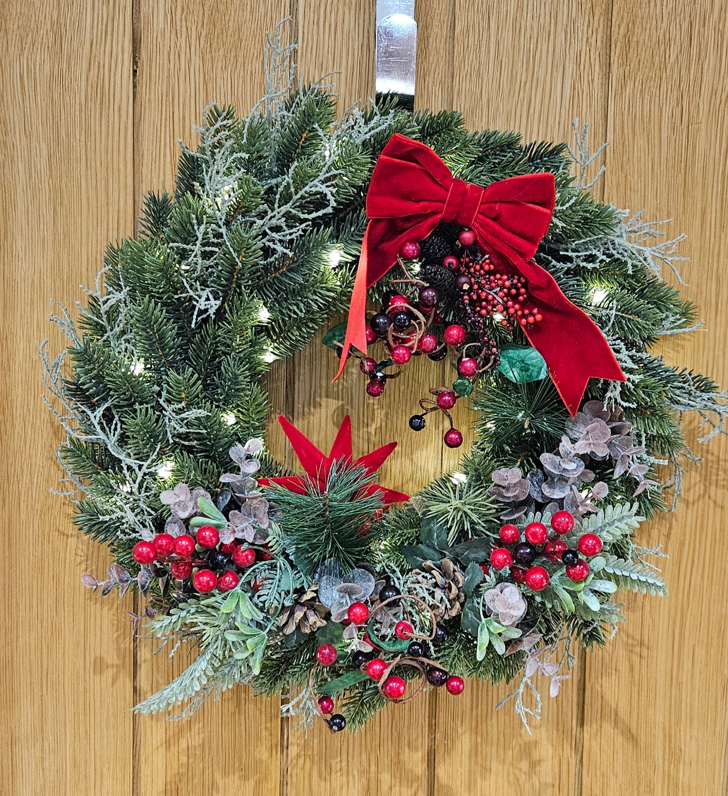 Handmade Christmas Wreath with Red Velvet Bow